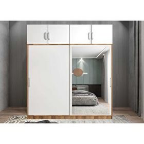 Baramolife GRS7 Süper Sürgülü Ceviz Beyaz 180 cm Gardrop