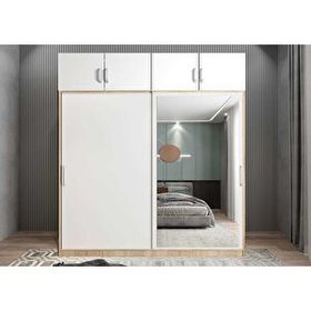 Baramolife GRS9 Süper Sürgülü Meşe Beyaz 208 cm Gardrop