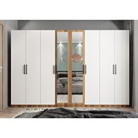 Baramolife GSB7 Bar Sekiz Kapaklı Ceviz Beyaz 280 cm Gardrop