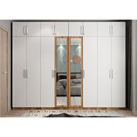 Baramolife GSS9 Süper Sekiz Kapaklı Ceviz Beyaz 360 cm Gardrop