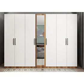 Baramolife GYB9 Bar Yedi Kapaklı Ceviz Beyaz 245 cm Gardrop