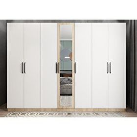 Baramolife GYL9 Life Yedi Kapaklı Meşe Beyaz 245 cm Gardrop