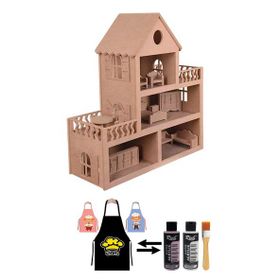 Barbie Bebek Evi Oyuncak 15 Adet Mobilya + 2 Adet Boya Fırça ve Önlük