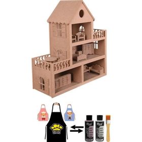 Barbie Bebek Evi Oyuncak 15 Adet Mobilya + 2 Adet Boya Fırça ve Önlük