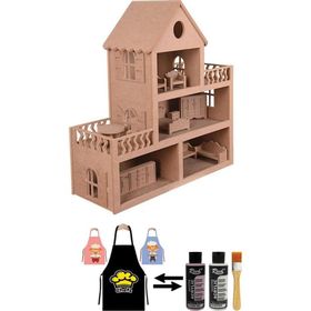 Barbie Bebek Evi Oyuncak 15 Adet Mobilya + 2 Adet Boya Fırça ve Önlük