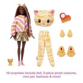 Barbie Cutie Reveal Tatlı Kedicik Peluş Kostümlü Bebek ve Evcil Hayvan