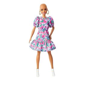 Barbie FBR37-GHW64 Fashionistas Saçsız Pembe Çiçekli Elbiseli Bebek ve Aksesuarları