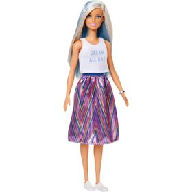 Barbie FXL53 Çizgili Renkli Etekli Fashionistas Bebek ve Aksesuarları