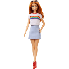 Barbie FXL55 Fashionistas Bebek ve Aksesuarları gökkuşağı tişörtlü