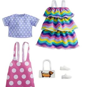 Barbie GWC32-GRC87 2'li Paketler Barbie'nin Kıyafet Koleksiyonu Çizgili Fırfırlı Elbise