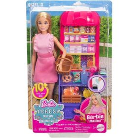 Barbie JCT05 Barbie ve Teresa'nın Dostluk Tarifi Malibu Markette Bebek ve Oyun Seti