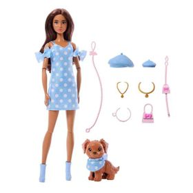 Barbie JFP38 Uyumlu Dostlar Kahverengi Saçlı Bebek ve Köpekçiği