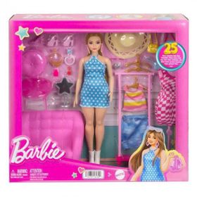 Barbie MTL-HPL78 'nin Pembe Kıyafet ve Aksesuar Askısı Oyun Seti