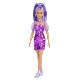 Barbie No:178 Fashionistas Minyon Uzun Mor Saçlı Metalik Mor Elbiseli Oyuncak Bebek