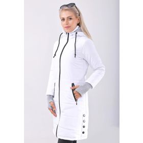Barbora 805 Kışlık Kapüşonlu Uzun Şişme Beyaz Kadın Mont