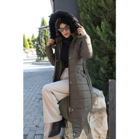 Barbora BT180 Günlük Kışlık Tam Boy Şişme Haki Kadın Mont
