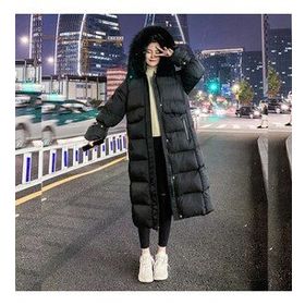 Barbora BT293 Diz Boy Kürk Detaylı Siyah Kadın Şişme Mont