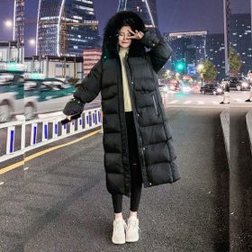 Barbora BT293 Diz Boy Kürk Detaylı Siyah Kadın Şişme Mont