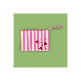 Barnaby 30700 16x25 cm Pembe Bej Çizgili Kalp Detaylı Kozmetik Çantası