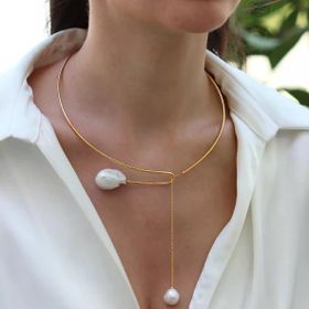 Barok İnci Gold Sarkıt Gümüş Gerdanlık