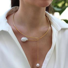 Barok İnci Gold Sarkıt Gümüş Gerdanlık