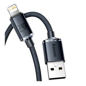 Baseus Crystal Shine 2.4A 1.2 mt Lightning Şarj Kablosu Siyah Kablo