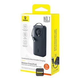 Baseus Free2Pull 20.000 mAh Dahili Type-C Kablolu 65W Hızlı Şarj Dijital Ekran Siyah Powerbank