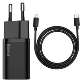 Baseus iPhone 20W PD Type-C To Lightning Setli Şarj Cihazı Siyah Kablo