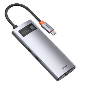 Baseus Metal Gleam 6 in 1 Multifonksiyonal Type-C Gri Hub Dock Station