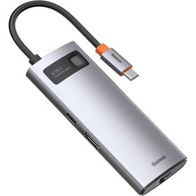 Baseus Metal Gleam 6 in 1 Multifonksiyonal Type-C Gri Hub Dock Station