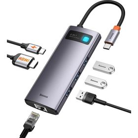 Baseus Metal Gleam 6 in 1 Multifonksiyonal Type-C Gri Hub Dock Station