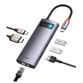 Baseus Metal Gleam 6 in 1 Multifonksiyonal Type-C Gri Hub Dock Station