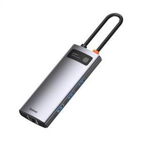 Baseus Metal Gleam 6 in 1 Multifonksiyonal Type-C Gri Hub Dock Station