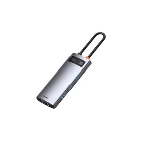 Baseus Metal Gleam 6 in 1 Multifonksiyonal Type-C Gri Hub Dock Station