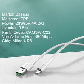 Baseus Mini White Micro USB 4A OPPO VIVO 0.5 cm Dash Usb Şarj Kablosu