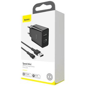 Baseus Speed Mini Dual Tzccfs-R01 10.5 W 2.4 A Lightning Kablolu Siyah Seyehat Şarj Seti