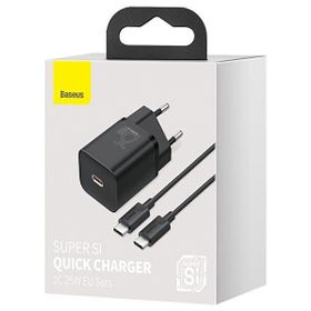 Baseus Süper Sİ PD 25W Type-C TO Siyah Kablo Setli Duvar Şarjı Cihazı