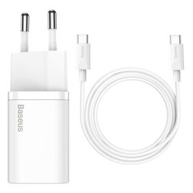 Baseus Super Si PD 25W Type-C to Type-C Beyaz Kablo Duvar Şarj Seti