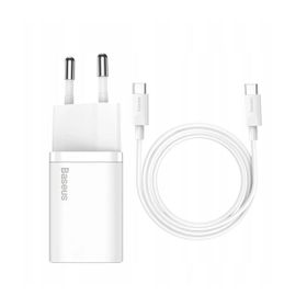 Baseus Super Si PD 25W Type-C to Type-C Beyaz Kablo Duvar Şarj Seti