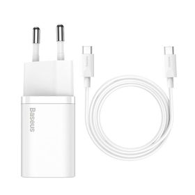 Baseus Super Si PD 25W Type-C to Type-C Beyaz Kablo Duvar Şarj Seti