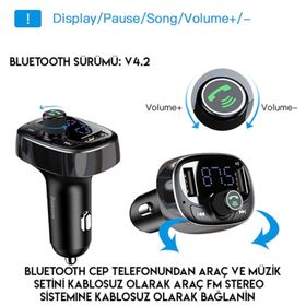 Baseus T Typed S-09 Bluetooth FM Transmitter Çift Usb Araç Şarj Aleti
