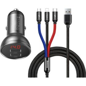 Baseus TZCCBX-0G Çift USB Göstergeli 4.8 A 3 in 1 Kablo 1.2 mt Araç Şarj Cihazı