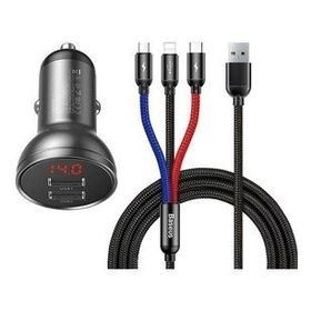 Baseus TZCCBX-0G Çift USB Göstergeli 4.8 A 3 in 1 Kablo 1.2 mt Araç Şarj Cihazı