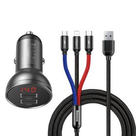 Baseus TZCCBX-0G Çift USB Göstergeli 4.8 A 3 in 1 Kablo 1.2 mt Araç Şarj Cihazı