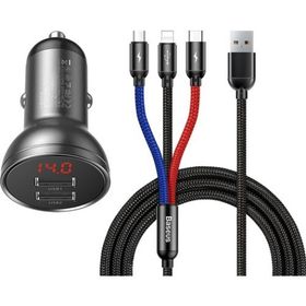Baseus TZCCBX-0G Çift USB Göstergeli 4.8 A 3 in 1 Kablo 1.2 mt Araç Şarj Cihazı