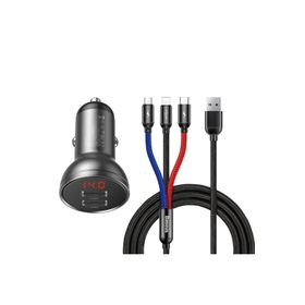 Baseus TZCCBX-0G Çift USB Göstergeli 4.8 A 3 in 1 Kablo 1.2 mt Araç Şarj Cihazı