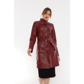 Basics&More B3034 Kuşaklı Düğmeli Bordo Kadın Deri Ceket