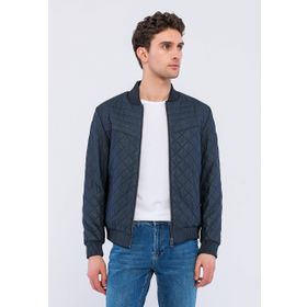 Basics&More Erkek Kapitoneli Lacivert 3XL Hakiki Deri Ceket