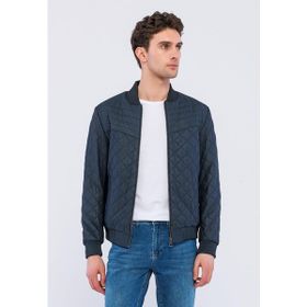 Basics&More Erkek Kapitoneli Lacivert 3XL Hakiki Deri Ceket