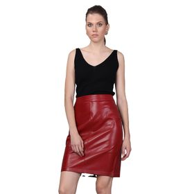 Basics&More SK04 Kadın Kırmızı Deri Etek